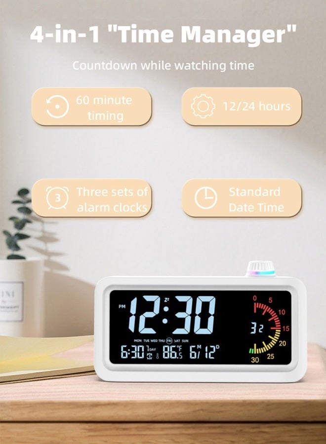 Visual Alarm Clock Timer for Kids Boys Girls with 4-Color Countdown Timer, LCD Display, Temperature Date, Silent Operation, 3 Alarms, Snooze, Type-C Charging for Birthday And Gift，Studying/Office/Sleeping/Cooking - Image 5